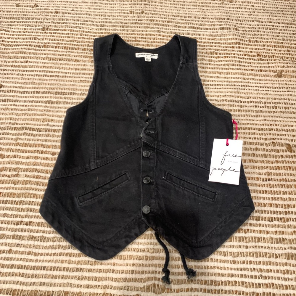 Black denim free people vest